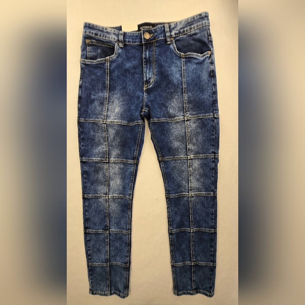 Victorious Men's Casual Cut & Sew Blocked Denim Jeans Size 34x32 NWT